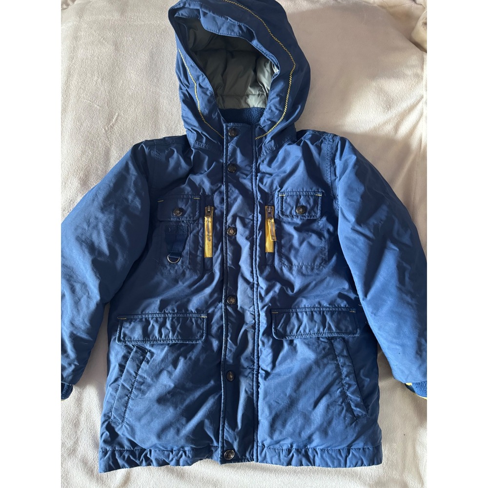 Lands End Kids Navy Blue Grow-A-Longs Hooded Winter Parka Jacket Size M 5-6